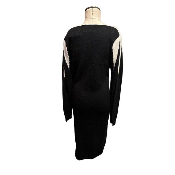 Vintage Women’s Black and White Midi Sweater Dress Shoulder Pads Size Small - Picture 3 of 10